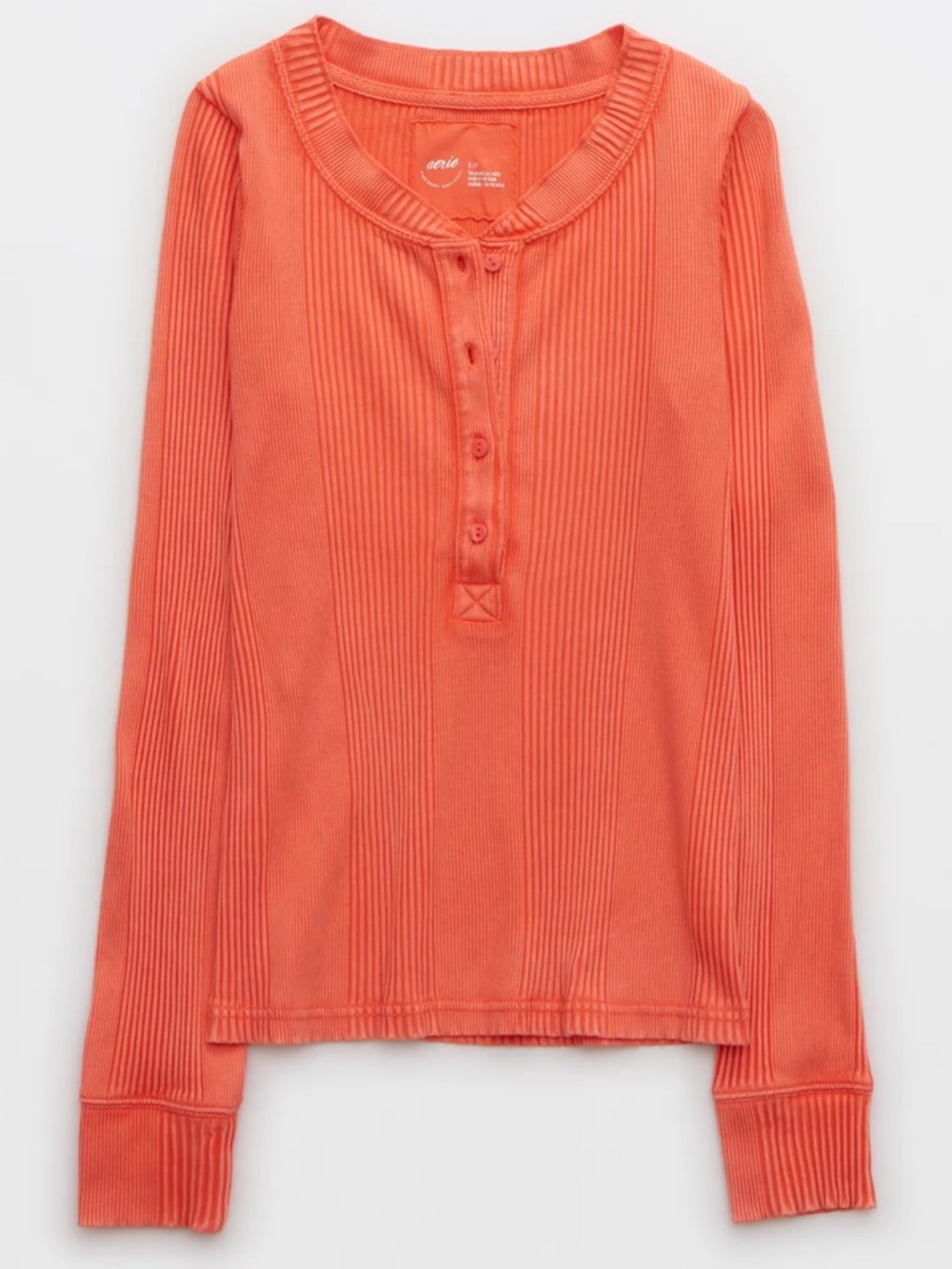 Aerie Road Trip Coral Ribbed Stretchy Long Sleeve Henley Sz XXL
